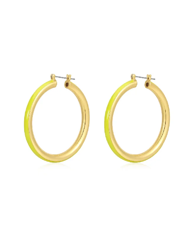 Hoop earrings with abstract shapes for an artistic and creative touch-Stripe Amalfi Hoops- Neon Yellow- Gold