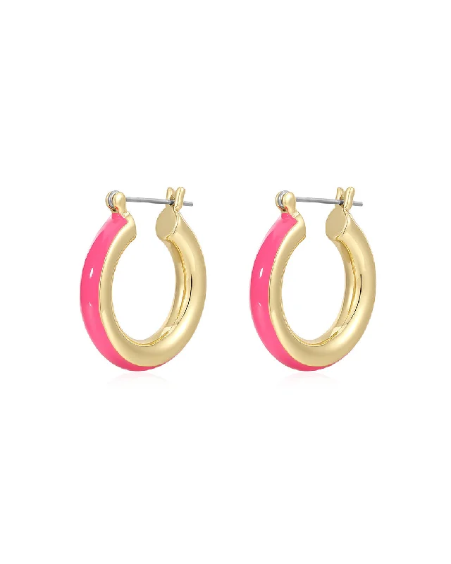 Best hoop earrings with cubic zirconia for a budget-friendly, dazzling look-Stripe Baby Amalfi Hoops- Hot Pink- Gold