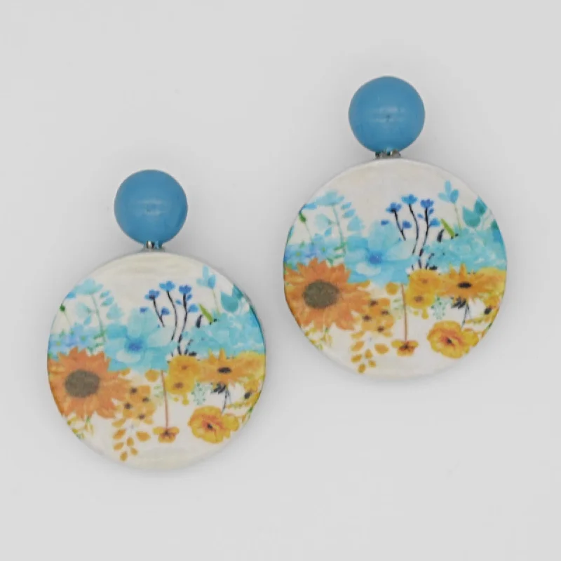 Hoop earrings with abstract shapes for an artistic and creative touch-Sunflower Decoupage Earrings