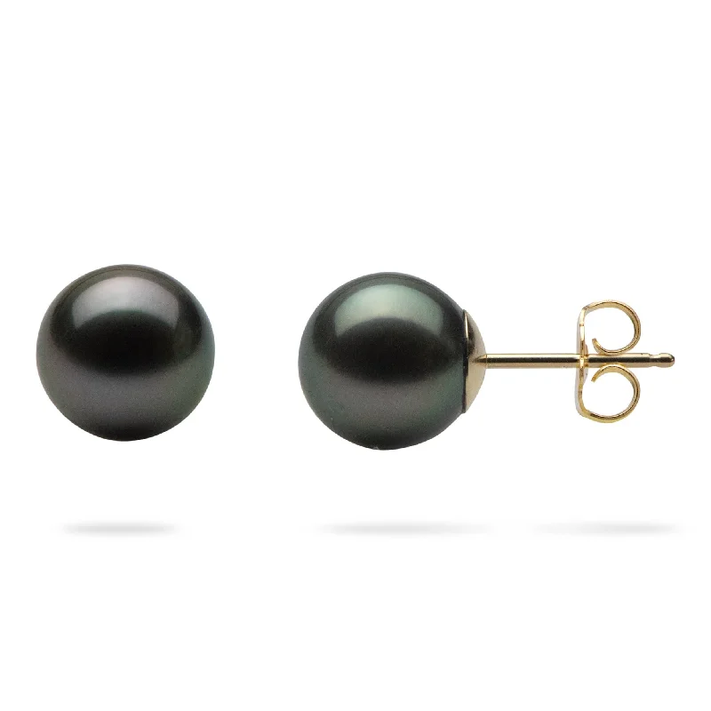 Best hoop earrings with geometric pendants for a modern, chic appeal-Tahitian Black Pearl Earrings in Gold - 8-9mm