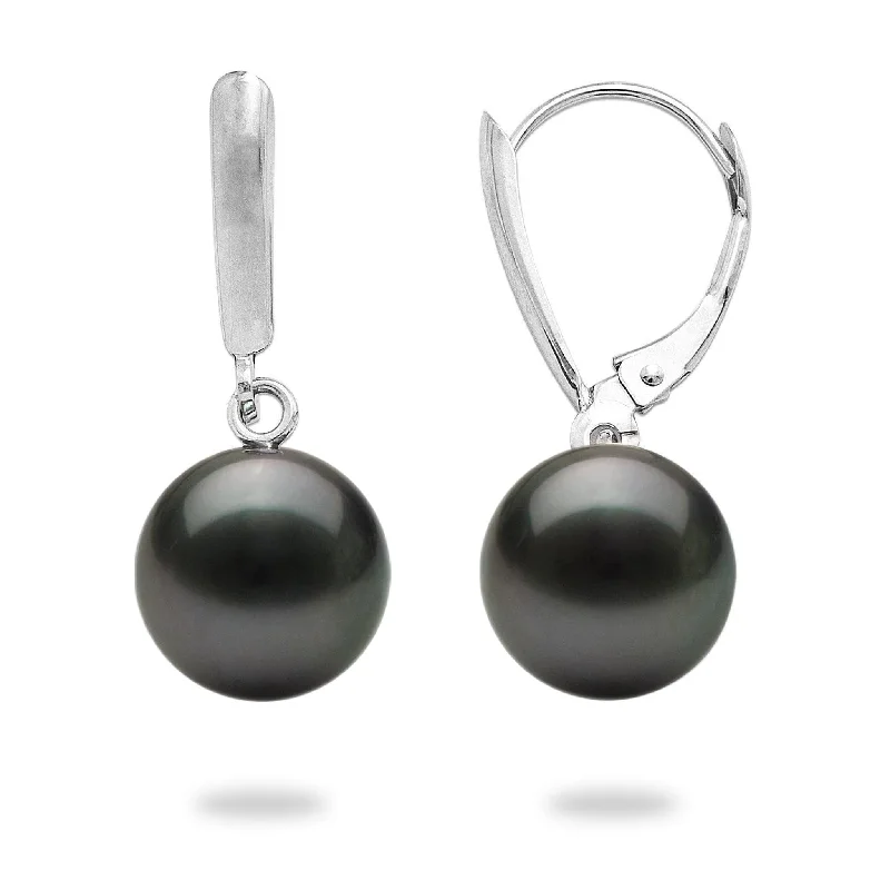 Stylish hoop earrings with diamond accents for an elegant and sparkling effect-Tahitian Black Pearl Earrings in White Gold - 9-10mm