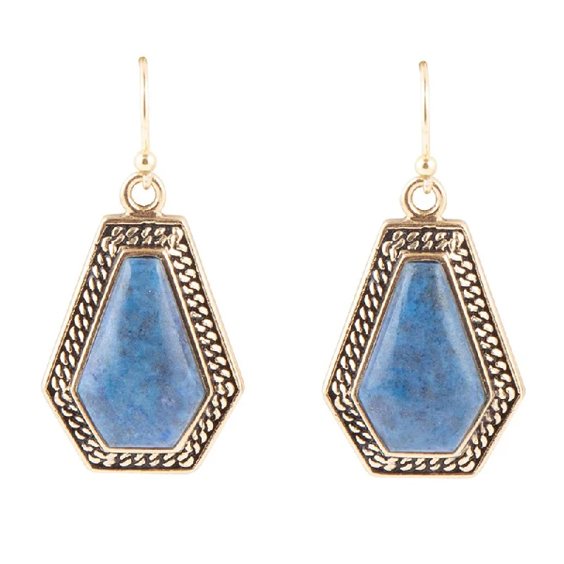 Hoop earrings with polished silver finish for a shiny, modern appeal-Trapezoid Tile Blue Lapis Golden Earrings