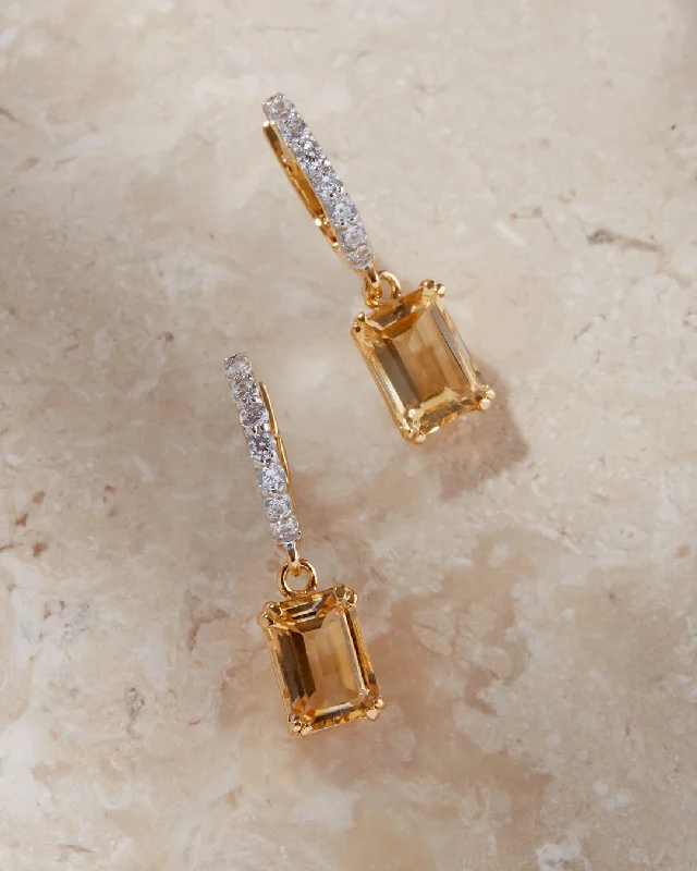 Best hoop earrings with geometric triangle shapes for a modern, chic design-The Mini Diana Huggies- Citrine