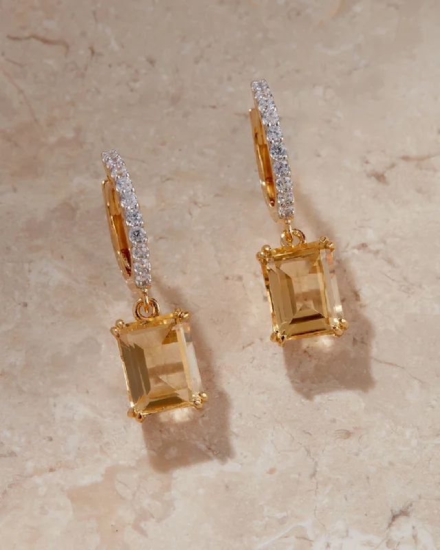 Hoop earrings with circle designs for a classic and timeless shape-The Diana Huggies- Citrine