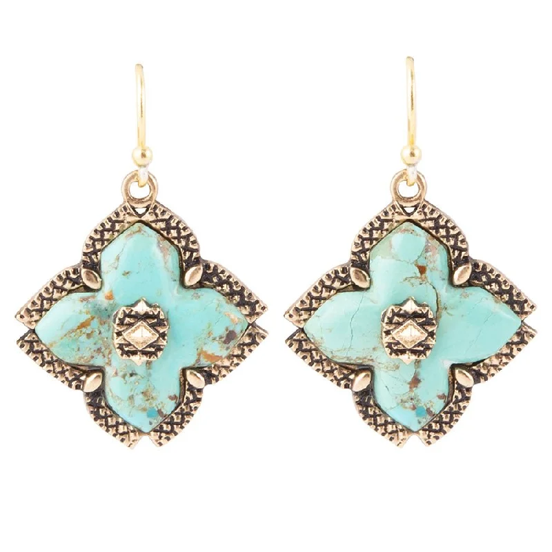 Best hoop earrings with geometric pendants for a modern, chic appeal-Blue Turquoise Maltese Golden Cross Earrings