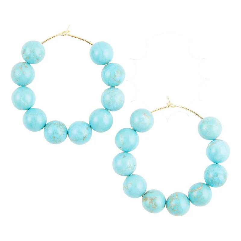 Hoop earrings with crescent moon shapes for a celestial and mystical appearance-Turquoise Stone Slide Hoop Earrings