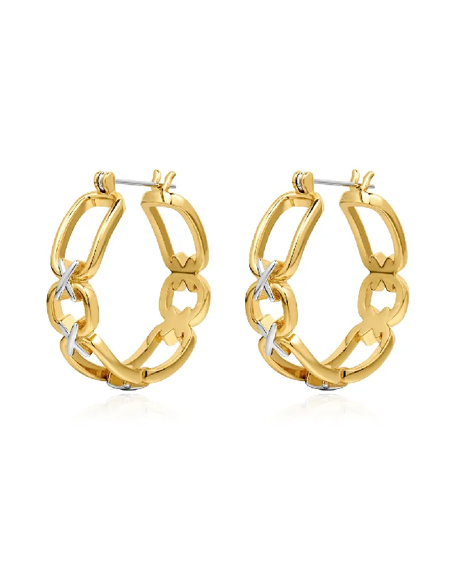 Hoop earrings with cut-out designs for a creative and lightweight effect-Two-Tone Chain Hoops