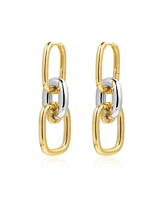 Best hoop earrings with sparkling cubic zirconia for a brilliant, budget-friendly effect-Two-Tone Chain Link Huggies