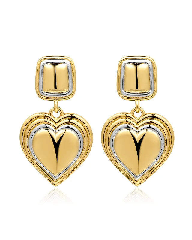 Best hoop earrings with rose gold for a romantic and warm aesthetic-Two-Tone Heart Earrings