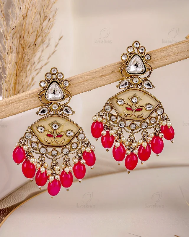 Hoop earrings with enamel stripes for a colorful and eye-catching design-Vaibhavi Kundan Danglers-M