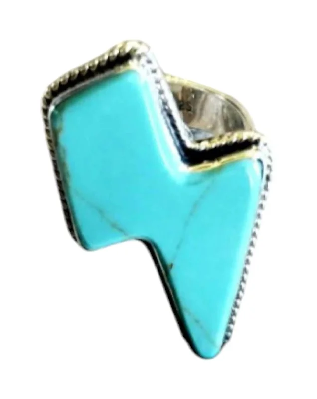 Best hoop earrings with geometric shapes for a modern and artistic appeal-Women's Bolt Adjustable Ring In Turquoise