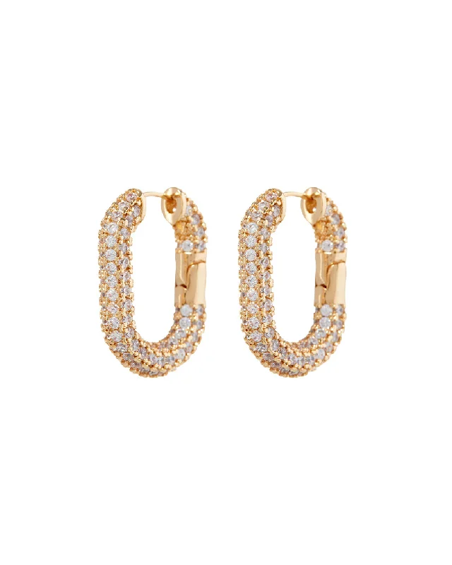 Hoop earrings with braided patterns for a detailed and textured finish-XL Pave Chain Link Hoops- Gold