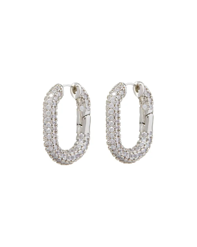 Hoop earrings with gold accents for a warm, elegant statement piece-XL Pave Chain Link Hoops- Silver