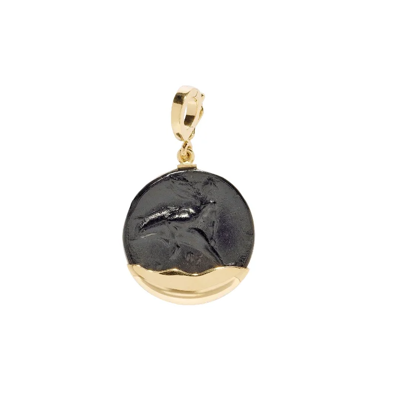 Best necklaces and pendants with intertwined designs for a symbol of unity-Sea Dolphin Venetian Black Glass Coin Charm