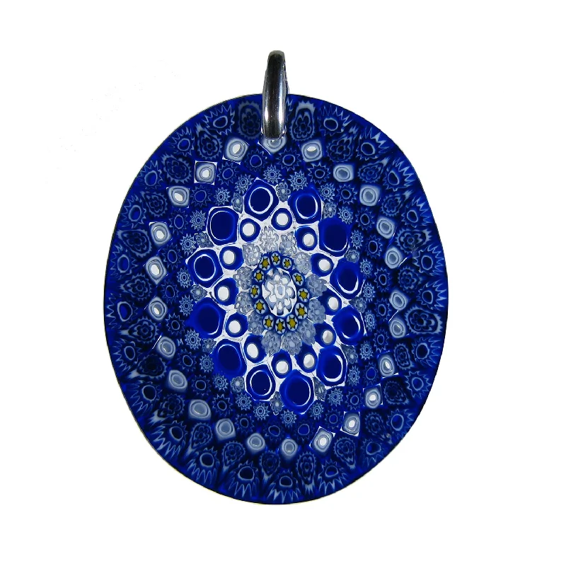 Necklaces and pendants with infinity love symbols for an eternal, romantic gesture-Blue Murrina Millefiori Murano glass oval pendant (32)