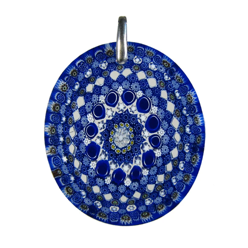 Necklaces and pendants with geometric pendants for a clean, contemporary design-Blue Murrina Millefiori Murano glass oval pendant (42) 38 x 48 mm