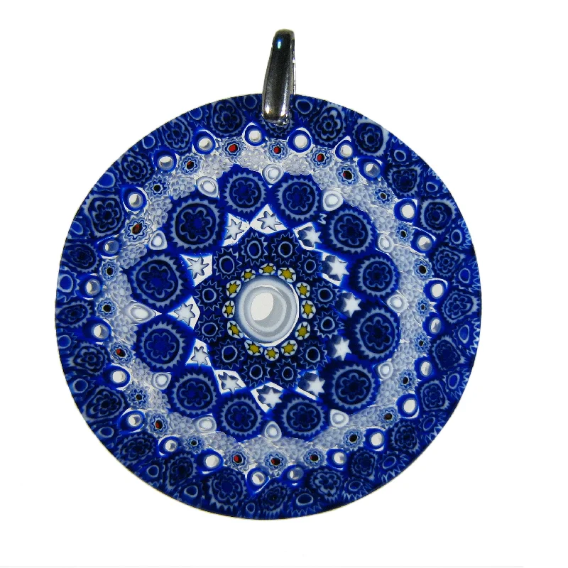 Unique necklaces and pendants with tree of life motifs for nature-inspired elegance-Blue Murrina Millefiori Murano glass round pendant (32) ⌀ 43 mm