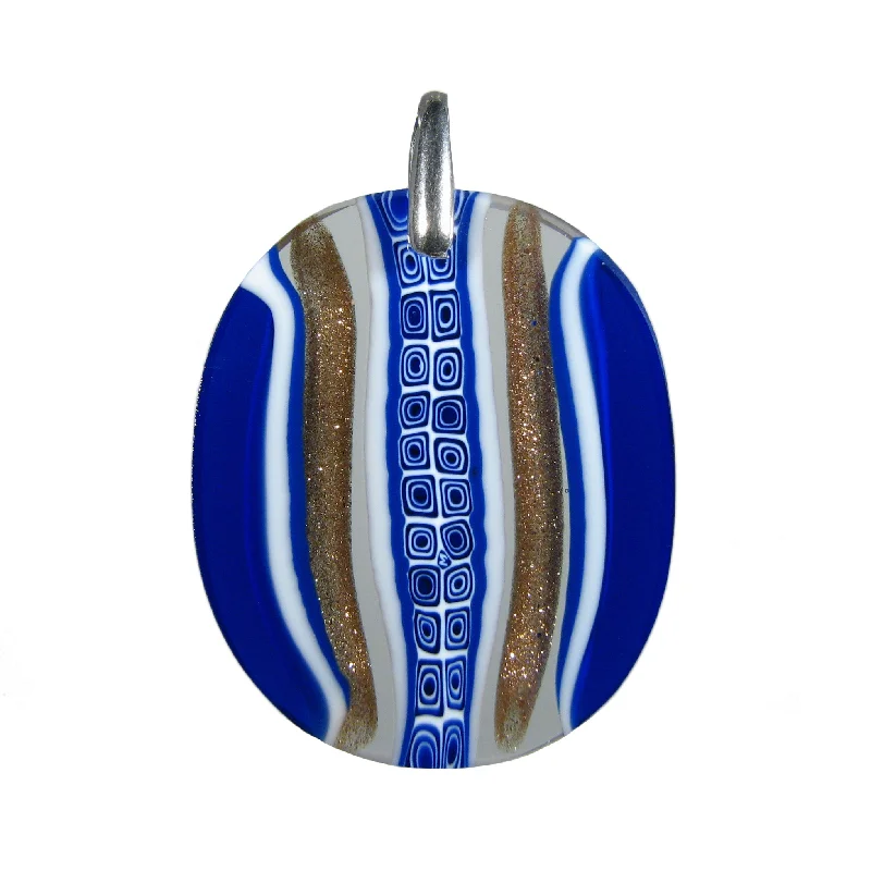 Best necklaces and pendants with turquoise stones for a vibrant boho-chic look-Blue Murrina Scacchiera Murano glass oval pendant