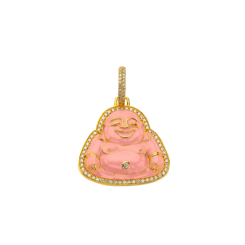 Beautiful necklaces and pendants with butterfly motifs for a whimsical style-Small Happy Buddha Pendant - Pink