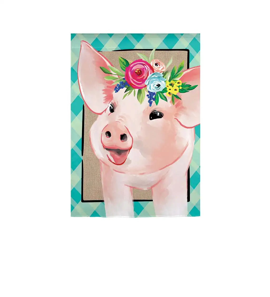 Best necklaces and pendants with seashell designs for a tropical, beachy vibe-Evergreen- Floral Crowned Pig Garden Flag