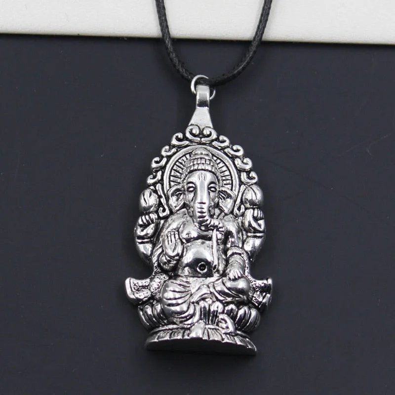 Best necklaces and pendants with vintage coin pendants for a unique accessory-Ganesha Pendant Black Faux Leather Necklace