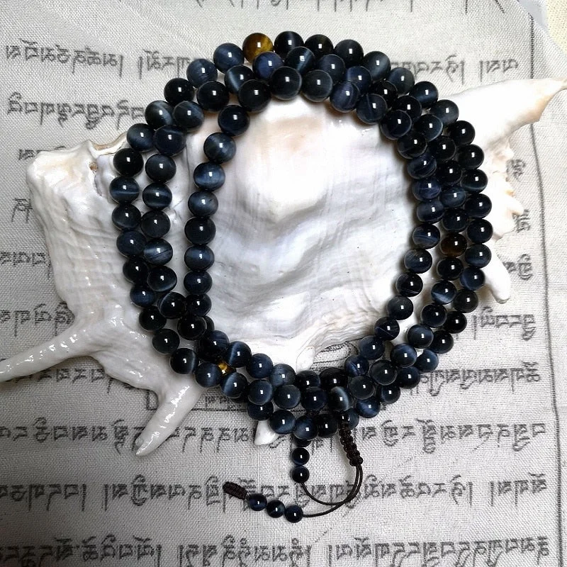 Unique necklaces and pendants with artistic shapes for a creative, one-of-a-kind design-Genuine Blue Tiger Eye 108 Mala