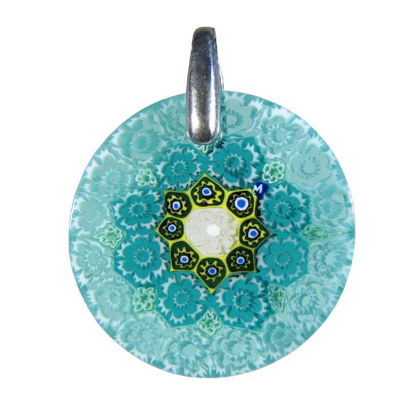 Best necklaces and pendants with matching rings for a coordinated jewelry set-Green Millefiori Round Pendant (20) ø 24 mm