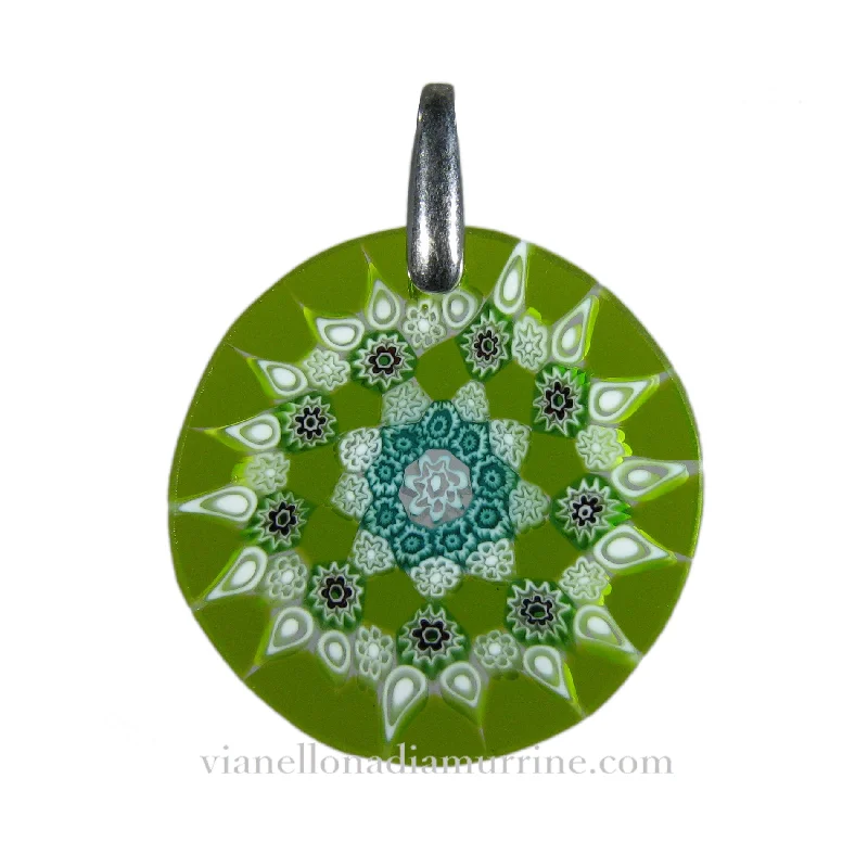 Necklaces and pendants with infinity love symbols for an eternal, romantic gesture-Green Millefiori Round Pendant (25) ø 25 mm