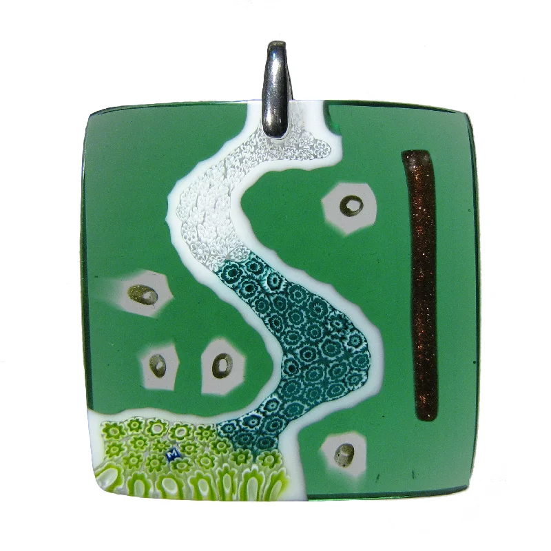 Elegant necklaces and pendants with diamond accents for added sparkle-Green Murrina "Klimt" Murano glass square pendant