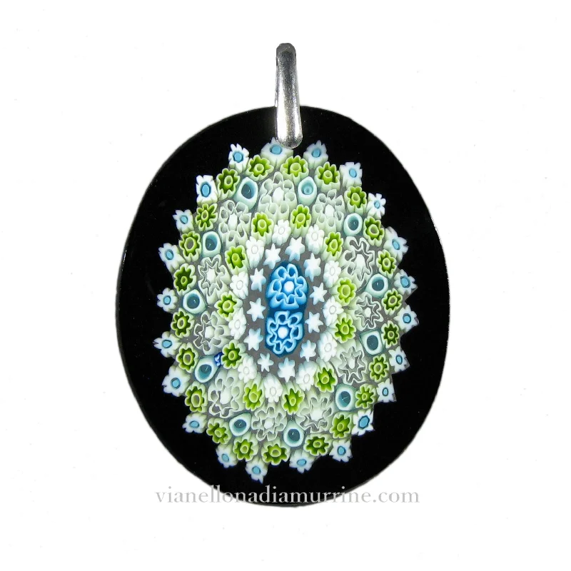 Best necklaces and pendants with heart-shaped designs for a romantic look-Green Murrina Millefiori Murano glass oval pendant (27) 35 x 42 mm