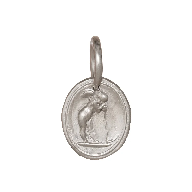 Layered necklaces and pendants for a trendy and fashionable stacked look-Silver Cupid With Hoe