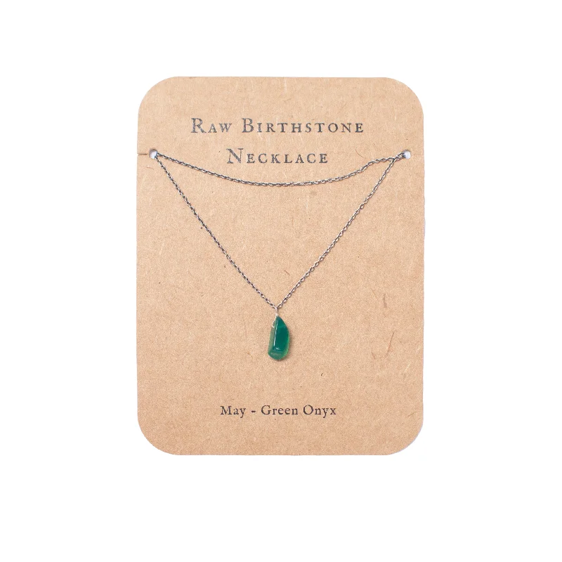 Best necklaces and pendants with silver chains for a sleek, timeless look-***May Raw Birthstone Necklace in Sterling Silver (Green Onyx) Green Onyx 18" + 2" extender