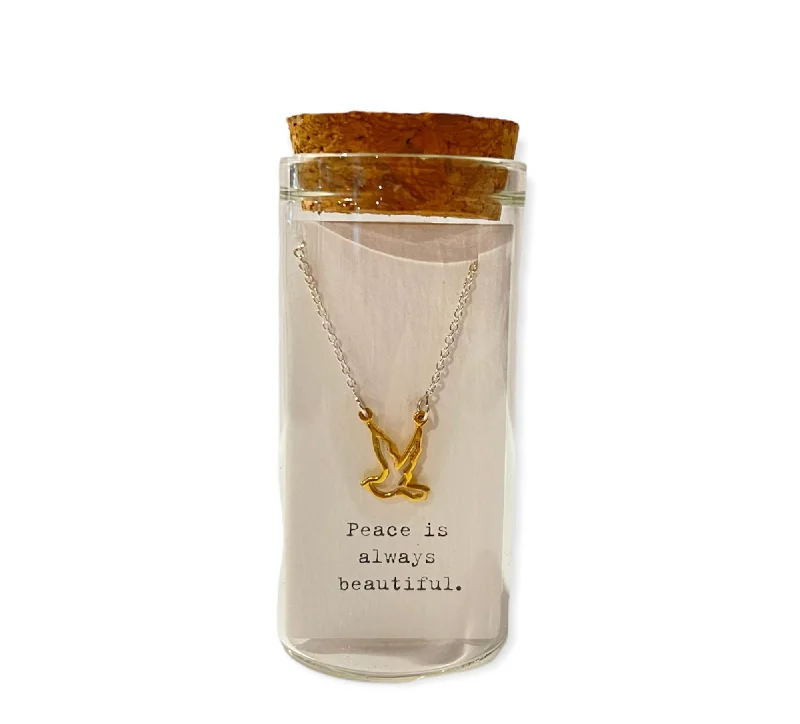 Best necklaces and pendants with crystal accents for a sparkling and elegant style-***Message in a Bottle Collection - Necklace - Gold Bird Outline