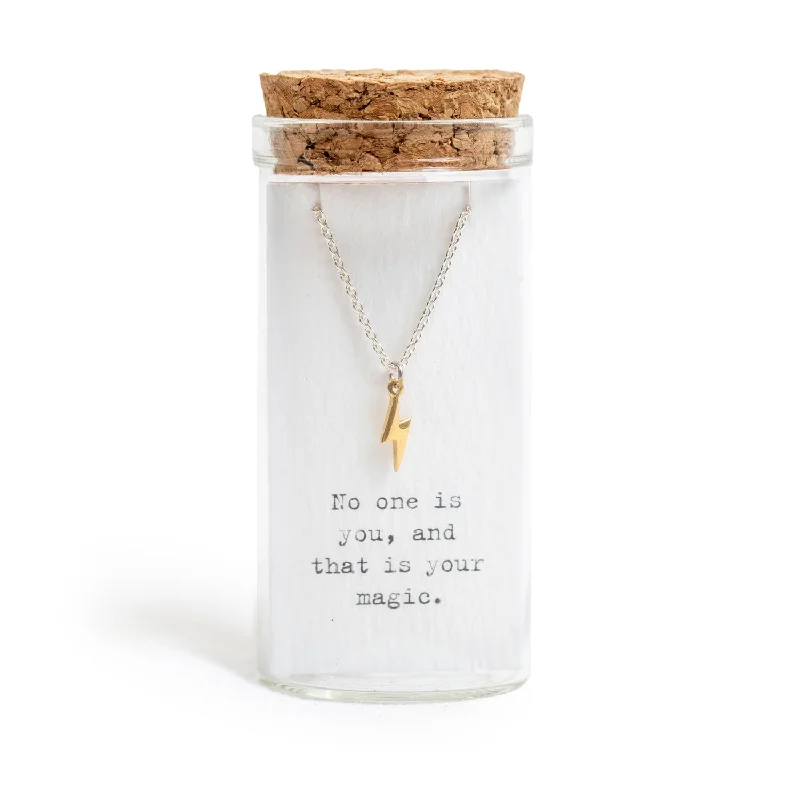 Necklaces and pendants with clear quartz for a pure and radiant look-Message in a Bottle Collection - Necklace - Gold Lightning Bolt