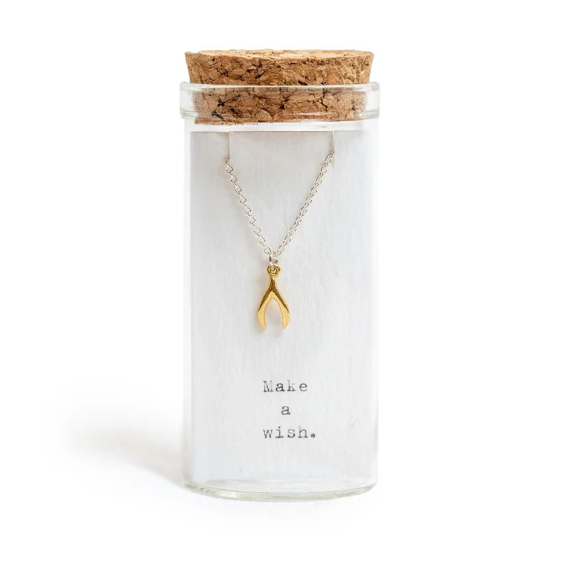 Best necklaces and pendants with butterfly pendants for a delicate, light style-Message in a Bottle Collection - Necklace - Gold Wishbone