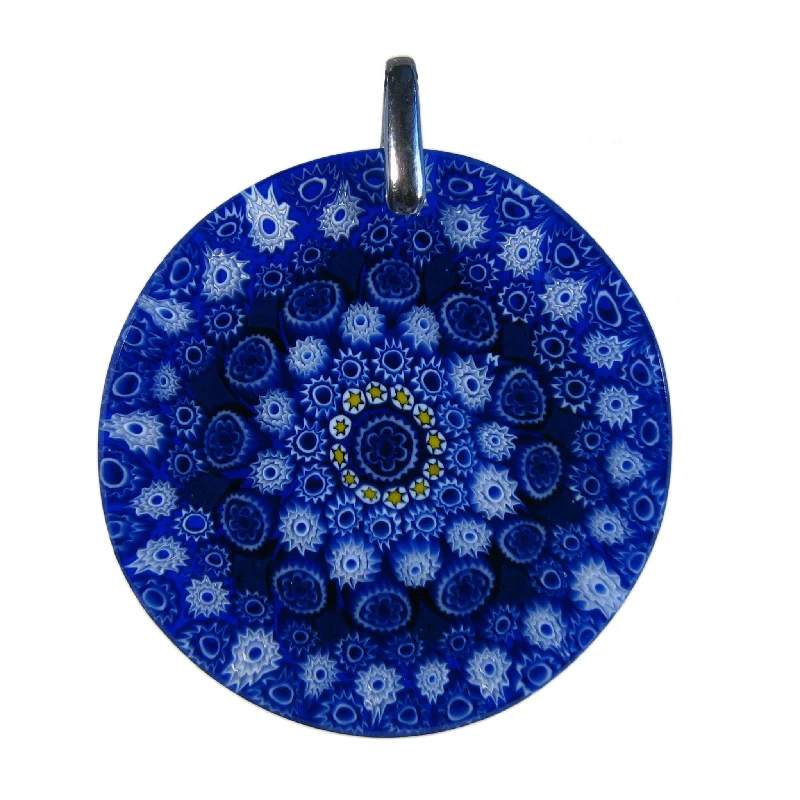 Unique necklaces and pendants with custom birthstone arrangements for personalization-Blue Murrina Millefiori Round Pendant (27)