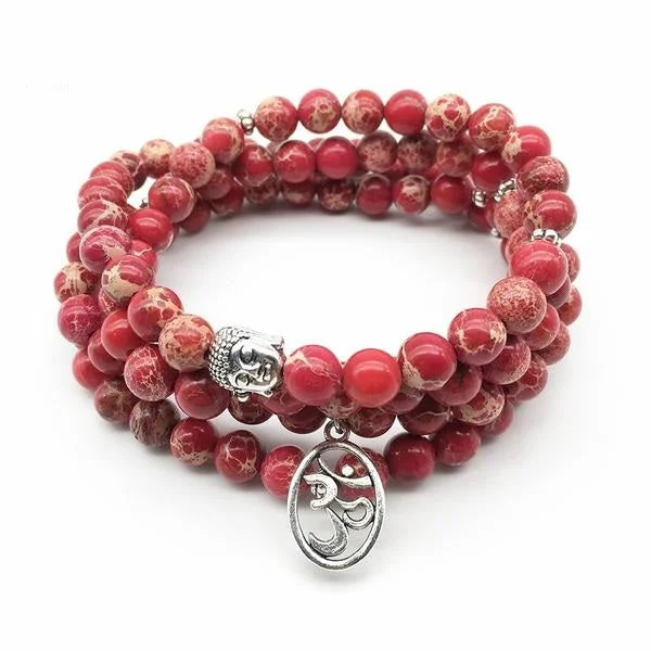 Stunning necklaces and pendants with birthstone pendants for a personal touch-Om Charm 108 Natural Red Regalite Mala