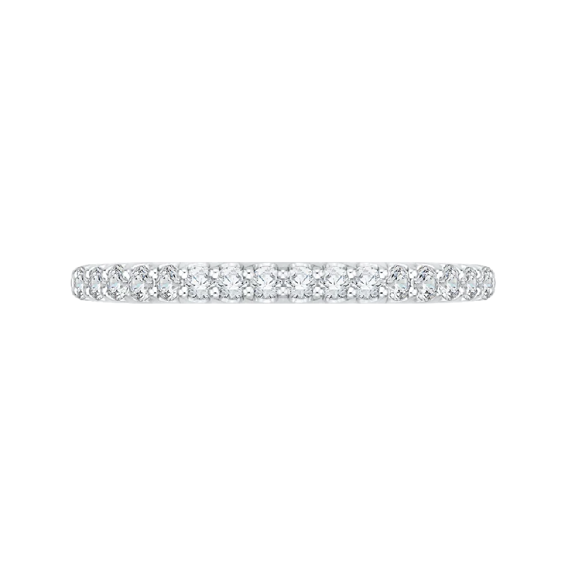 Trendy necklaces and pendants with statement pieces for a bold fashion statement-Round Diamond Half Eternity Wedding Band In 14K White Gold