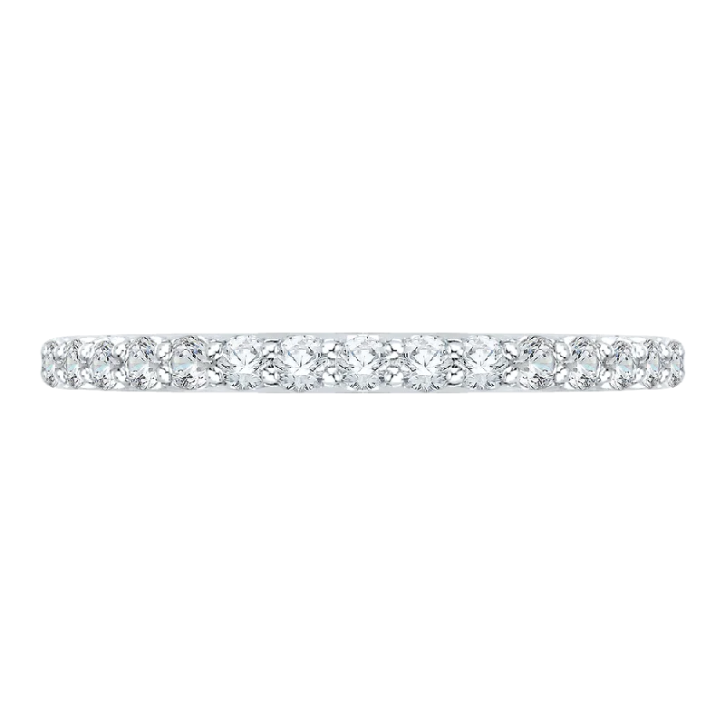 Necklaces and pendants with matching rings for a coordinated set of jewelry-Round Diamond Half Eternity Wedding Band In 14K White Gold