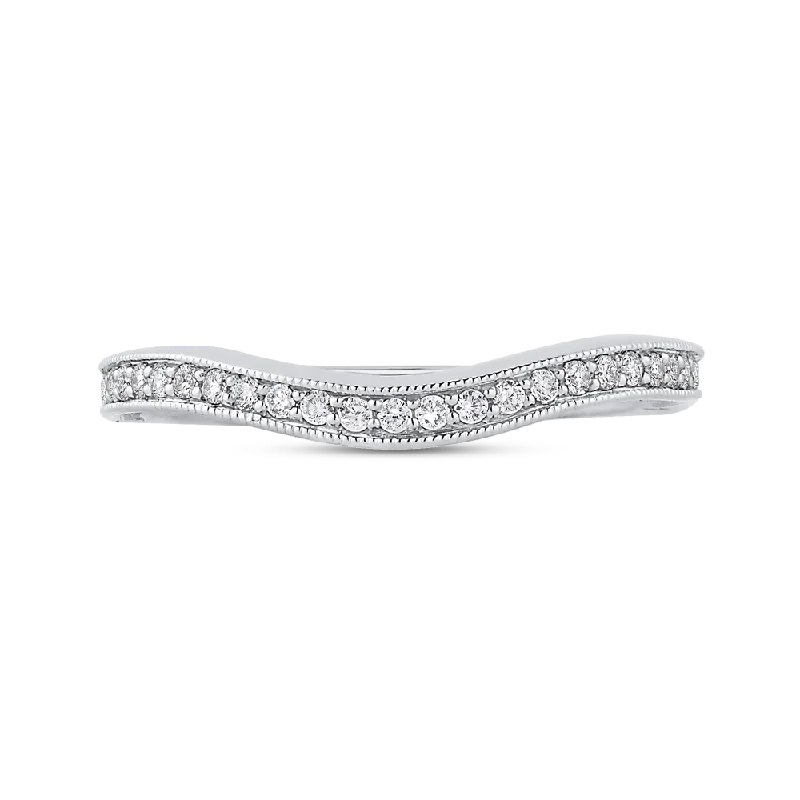 Simple necklaces and pendants with bar pendants for a sleek modern design-Round Diamond Half Eternity Wedding Band In 14K White Gold