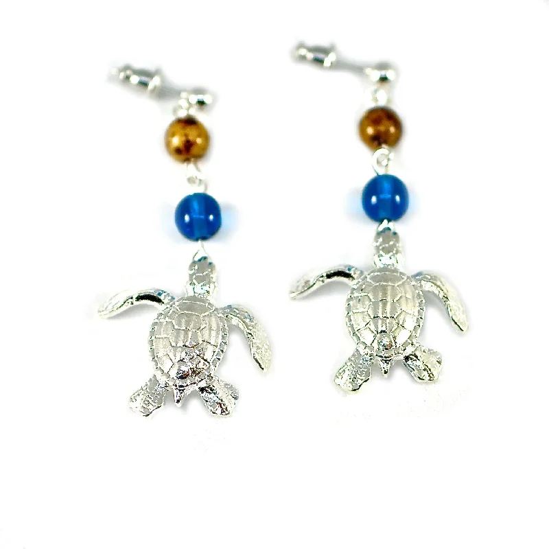 Drop Earrings for School Uniform -Sea Turtle Dangle Earrings with Beads -Sea Life Drop Earrings, Turtle Drop Earrings with Beads