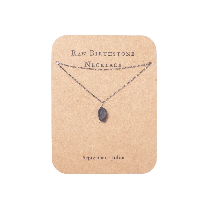 Simple necklaces and pendants with tiny charms for a delicate and casual vibe-***September Raw Birthstone Necklace in Sterling Silver (Iolite) Lolite 18" + 2" extender