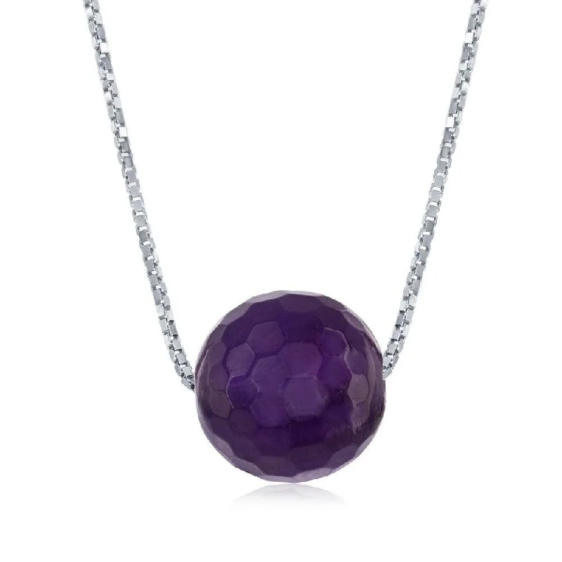 Necklaces and pendants with matching rings for a coordinated set of jewelry-Sterling Silver 8mm Dark Amethyst Faceted Bead Necklace