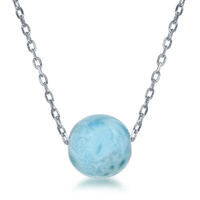 Necklaces and pendants with lotus flower designs for a spiritual, peaceful vibe-Sterling Silver 8mm Larimar Bead Necklace