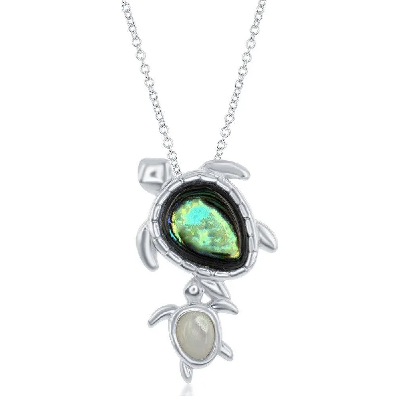 Beautiful necklaces and pendants with gemstone teardrops for an elegant effect-Sterling Silver Abalone Turtle with MOP Baby Turtle Necklace