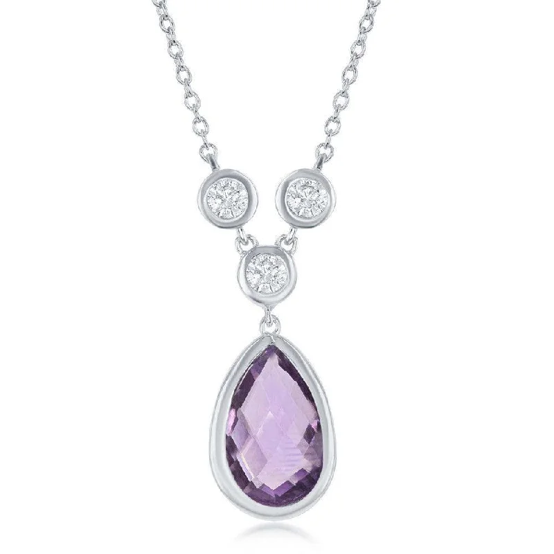 Best necklaces and pendants with sterling silver for an affordable yet stylish choice-Sterling Silver Amethyst Teardrop with Three White Topaz Necklace