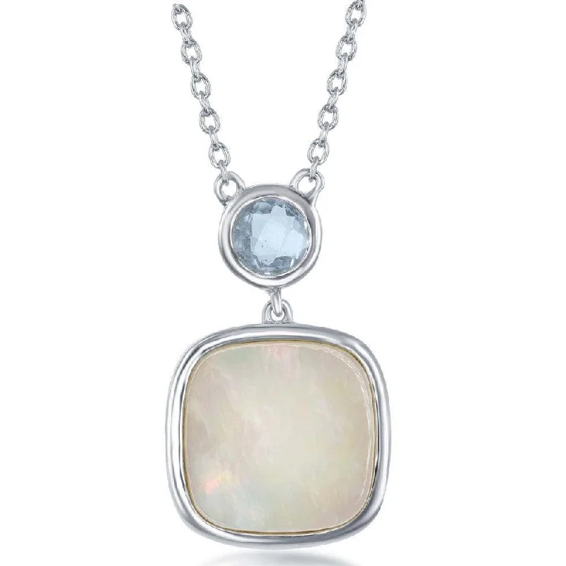 Unique necklaces and pendants with gemstones for a colorful and vibrant statement-Sterling Silver Bezel Set Blue Topaz and Square MOP Necklace