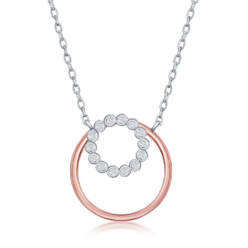 Necklaces and pendants with pearls for a classic and sophisticated touch-Sterling Silver Bezel-Set CZ and RG Plain Open Circle Necklace