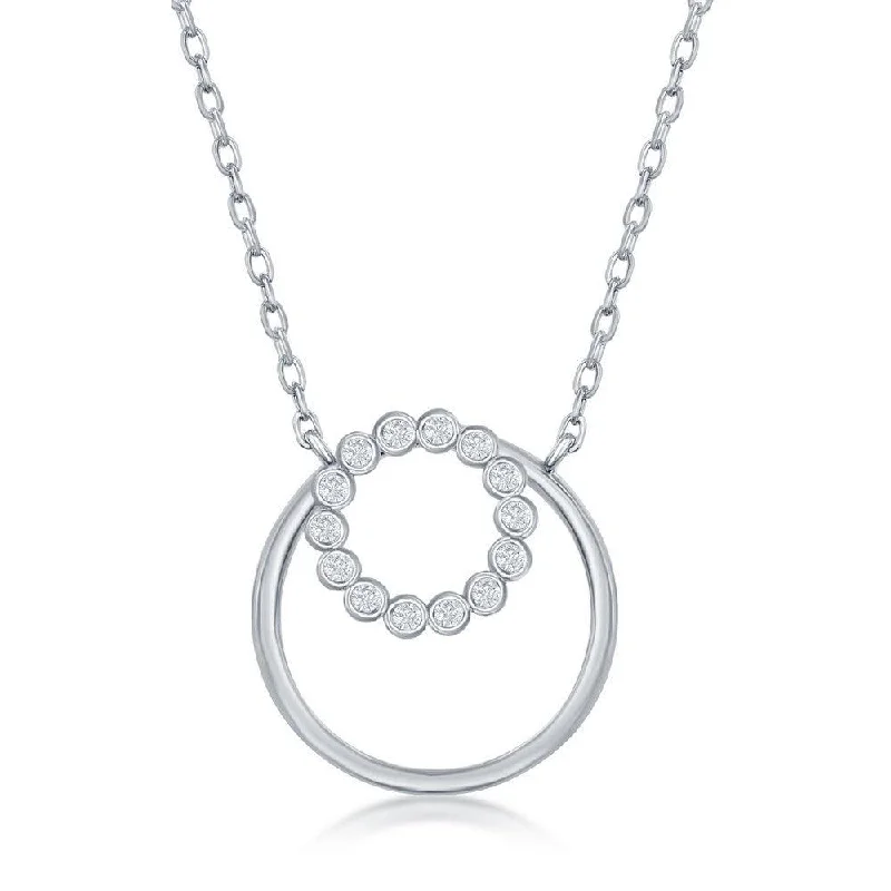 Best necklaces and pendants with crystal accents for a sparkling and elegant style-Sterling Silver Bezel-Set CZ with Plain Open Circle Necklace