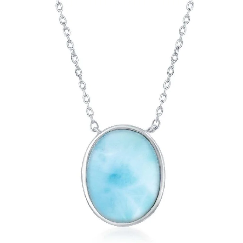 Layered necklaces and pendants for a trendy and fashionable stacked look-Sterling Silver Bezel Set Oval Larimar Necklace